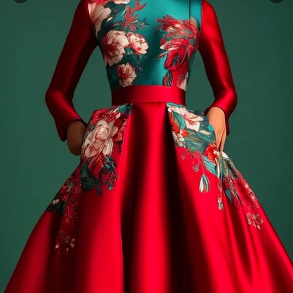 Beautiful Elegant Red Floral Dress ❤️ - Picture 2 of 5